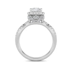 2CTW Emerald Shaped Lab Grown Diamond (G/VS) Split Shank Halo Accented Engagement Ring in 14K Gold