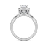 2CTW Emerald Shaped Lab Grown Diamond (G/VS) Split Shank Halo Accented Engagement Ring in 14K Gold