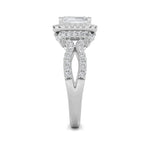 2CTW Emerald Shaped Lab Grown Diamond (G/VS) Split Shank Halo Accented Engagement Ring in 14K Gold