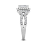 2CTW Emerald Shaped Lab Grown Diamond (G/VS) Split Shank Halo Accented Engagement Ring in 14K Gold
