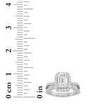 2CTW Emerald Shaped Lab Grown Diamond (G/VS) Split Shank Halo Accented Engagement Ring in 14K Gold