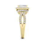 2CTW Emerald Shaped Lab Grown Diamond (F/VS) Split Shank Halo Accented Engagement Ring in 14K Gold