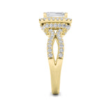 2CTW Emerald Shaped Lab Grown Diamond (F/VS) Split Shank Halo Accented Engagement Ring in 14K Gold