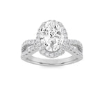2CTW Oval Shaped Lab Grown Diamond (F/VS) Split Shank Halo Accented Engagement Ring in 14K Gold