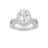 2CTW Oval Shaped Lab Grown Diamond (F/VS) Split Shank Halo Accented Engagement Ring in 14K Gold