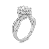 2CTW Oval Shaped Lab Grown Diamond (F/VS) Split Shank Halo Accented Engagement Ring in 14K Gold