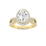 2CTW Oval Shaped Lab Grown Diamond (F/VS) Split Shank Halo Accented Engagement Ring in 14K Gold