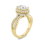 2CTW Oval Shaped Lab Grown Diamond (F/VS) Split Shank Halo Accented Engagement Ring in 14K Gold