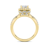 2CTW Oval Shaped Lab Grown Diamond (F/VS) Split Shank Halo Accented Engagement Ring in 14K Gold
