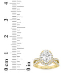 2CTW Oval Shaped Lab Grown Diamond (F/VS) Split Shank Halo Accented Engagement Ring in 14K Gold