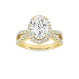 2CTW Oval Shaped Lab Grown Diamond (G/VS) Split Shank Halo Accented Engagement Ring in 14K Gold