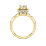 2CTW Oval Shaped Lab Grown Diamond (G/VS) Split Shank Halo Accented Engagement Ring in 14K Gold