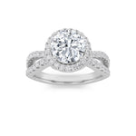 2CTW Round Shaped Lab Grown Diamond (F/VS) Split Shank Halo Accented Engagement Ring in 14K Gold
