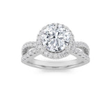 2CTW Round Shaped Lab Grown Diamond (F/VS) Split Shank Halo Accented Engagement Ring in 14K Gold