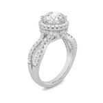 2CTW Round Shaped Lab Grown Diamond (F/VS) Split Shank Halo Accented Engagement Ring in 14K Gold