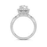 2CTW Round Shaped Lab Grown Diamond (F/VS) Split Shank Halo Accented Engagement Ring in 14K Gold