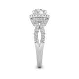 2CTW Round Shaped Lab Grown Diamond (F/VS) Split Shank Halo Accented Engagement Ring in 14K Gold