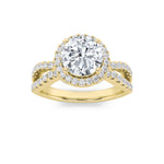 2CTW Round Shaped Lab Grown Diamond (F/VS) Split Shank Halo Accented Engagement Ring in 14K Gold