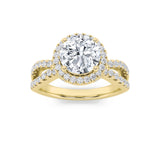2CTW Round Shaped Lab Grown Diamond (F/VS) Split Shank Halo Accented Engagement Ring in 14K Gold