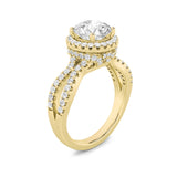 2CTW Round Shaped Lab Grown Diamond (F/VS) Split Shank Halo Accented Engagement Ring in 14K Gold