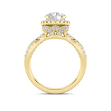 2CTW Round Shaped Lab Grown Diamond (F/VS) Split Shank Halo Accented Engagement Ring in 14K Gold