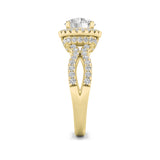 2CTW Round Shaped Lab Grown Diamond (F/VS) Split Shank Halo Accented Engagement Ring in 14K Gold