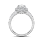 3CTW Marquise Shaped Lab Grown Diamond (F/VS) Three Row Accented Halo Engagement Ring in 14K Gold