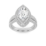 3CTW Marquise Shaped Lab Grown Diamond (G/VS) Three Row Accented Halo Engagement Ring in 14K Gold