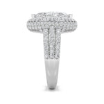 3CTW Marquise Shaped Lab Grown Diamond (G/VS) Three Row Accented Halo Engagement Ring in 14K Gold