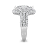 3CTW Marquise Shaped Lab Grown Diamond (G/VS) Three Row Accented Halo Engagement Ring in 14K Gold