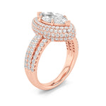 3CTW Marquise Shaped Lab Grown Diamond (F/VS) Three Row Accented Halo Engagement Ring in 14K Gold