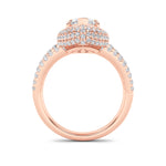3CTW Marquise Shaped Lab Grown Diamond (F/VS) Three Row Accented Halo Engagement Ring in 14K Gold