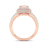 3CTW Marquise Shaped Lab Grown Diamond (F/VS) Three Row Accented Halo Engagement Ring in 14K Gold