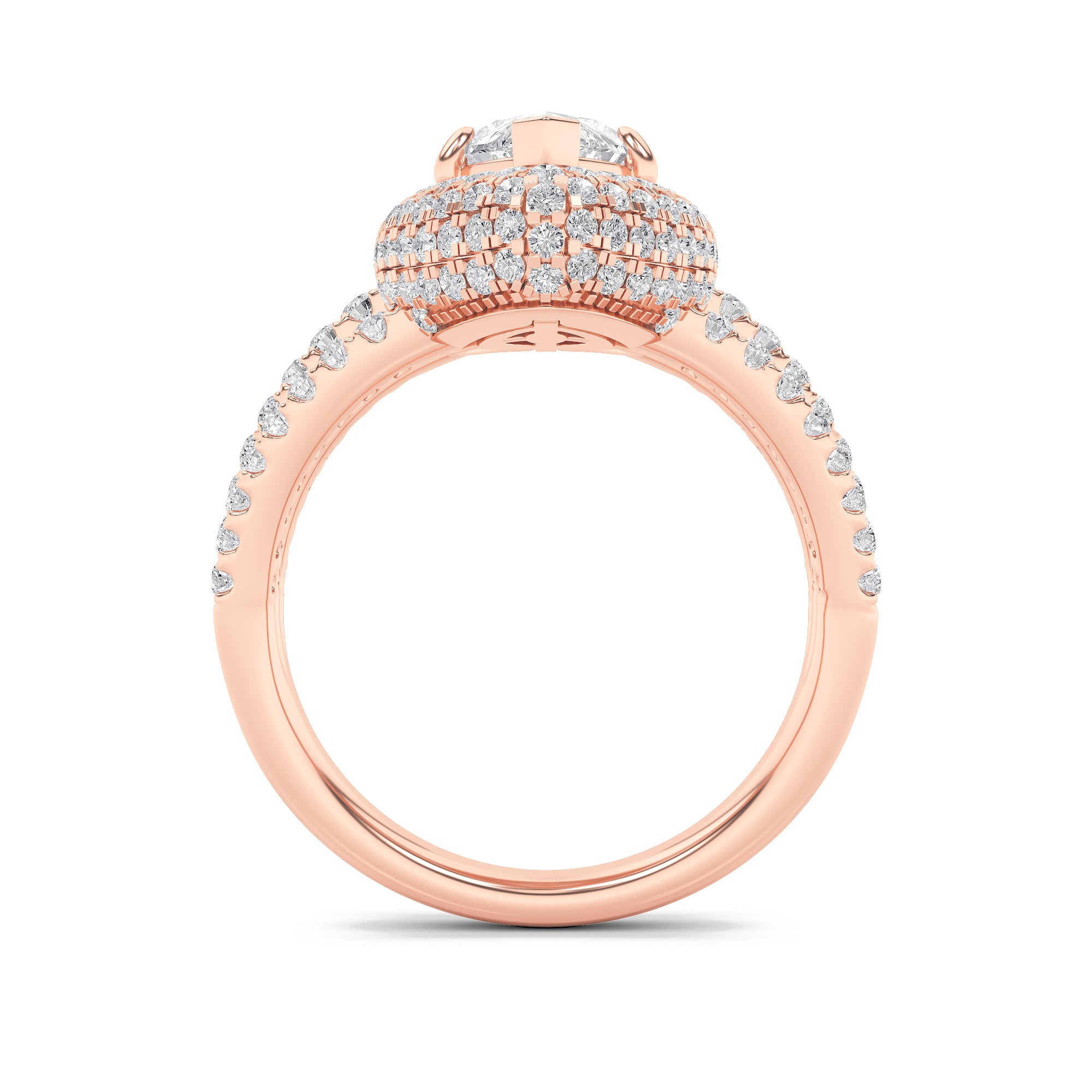 3CTW Marquise Shaped Lab Grown Diamond (F/VS) Three Row Accented Halo Engagement Ring in 14K Gold