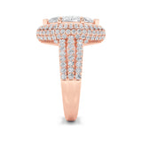 3CTW Marquise Shaped Lab Grown Diamond (F/VS) Three Row Accented Halo Engagement Ring in 14K Gold