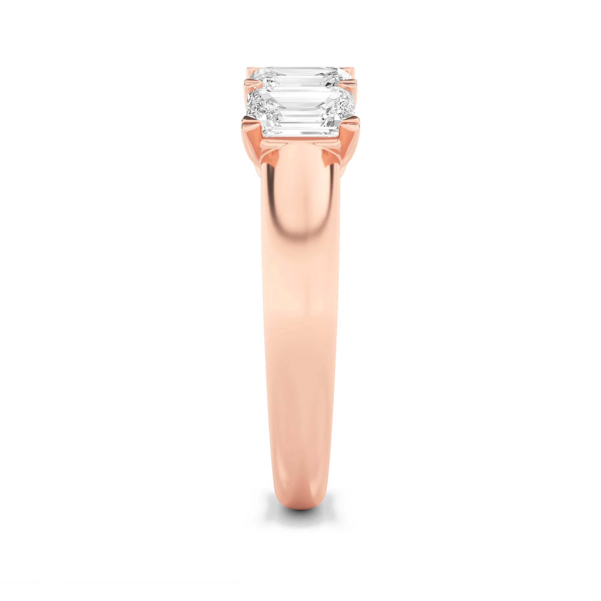 2CTW Emerald Shaped Lab Grown Diamond (F/VS) Ring in 14K Rose Gold