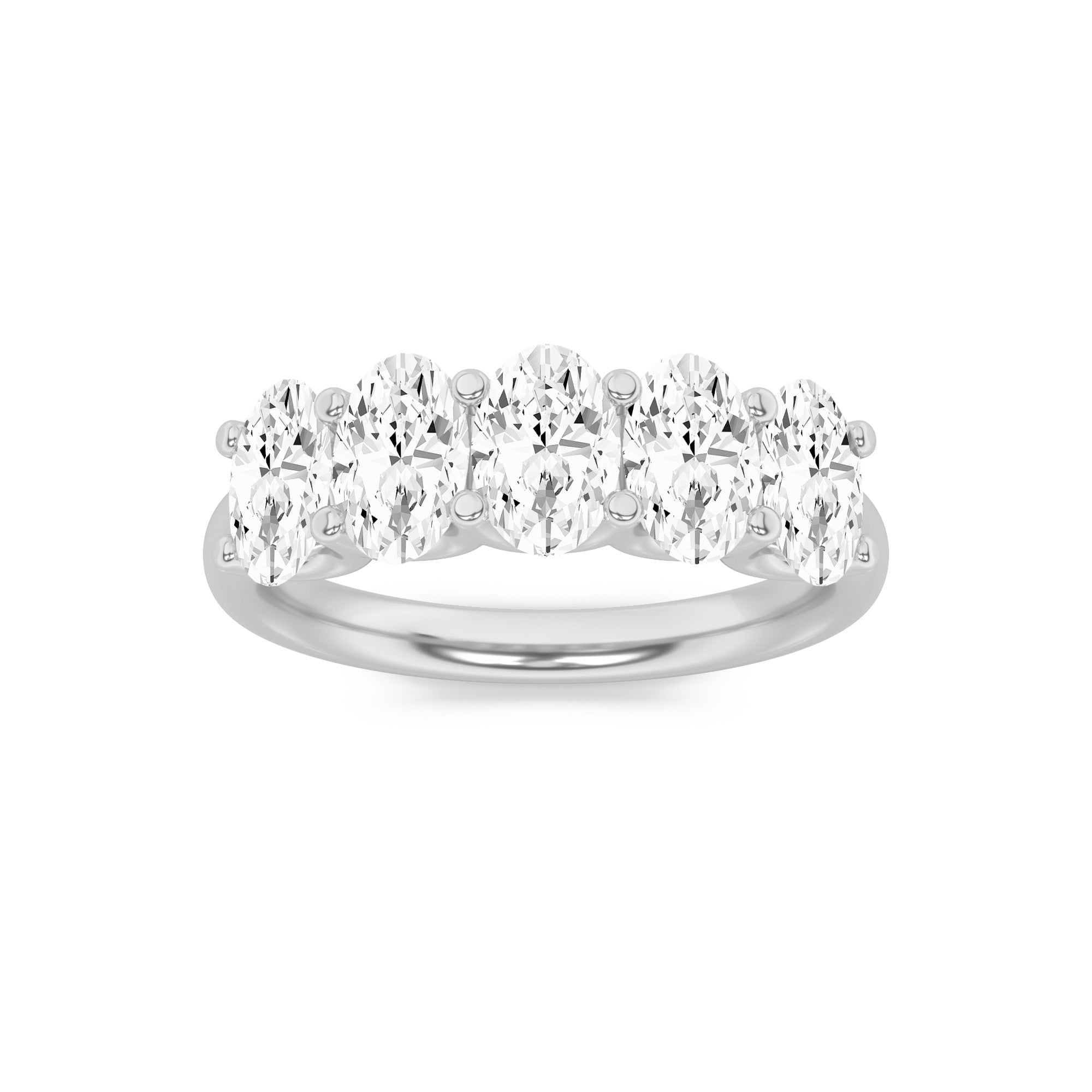 2CTW Oval Shaped Lab Grown Diamond (F/VS) Five Stone Band Ring in 14K Gold
