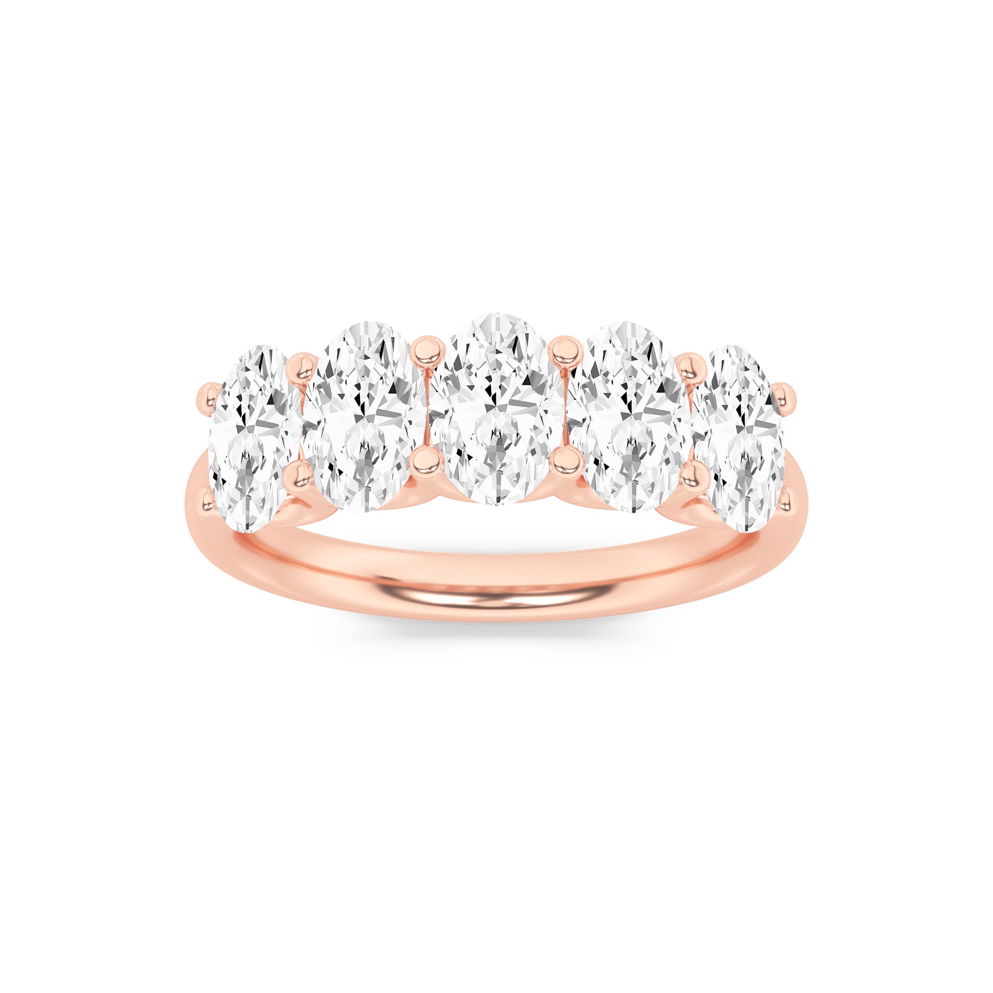 2CTW Oval Shaped Lab Grown Diamond (F/VS) Five Stone Band Ring in 14K Gold