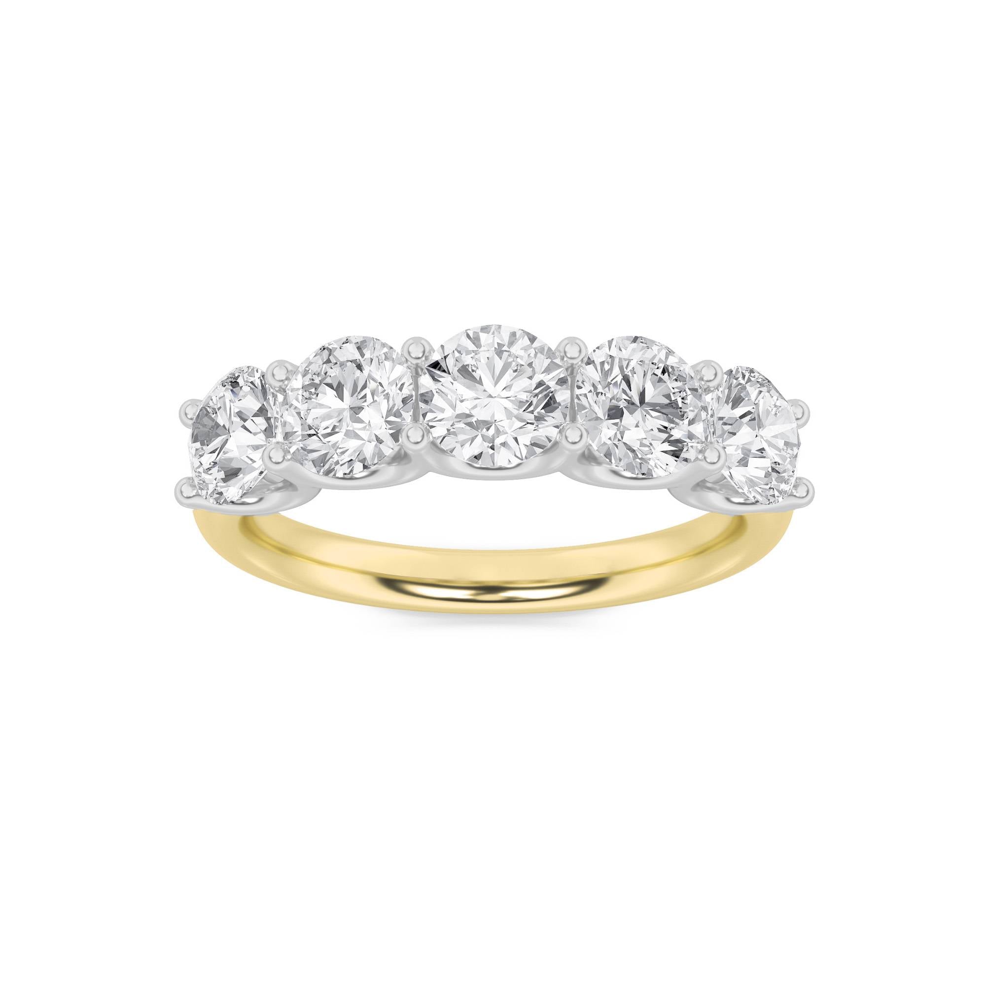 2CTW Round Shaped Lab Grown Diamond (G/VS) Five Stone Band Ring in 14K Gold