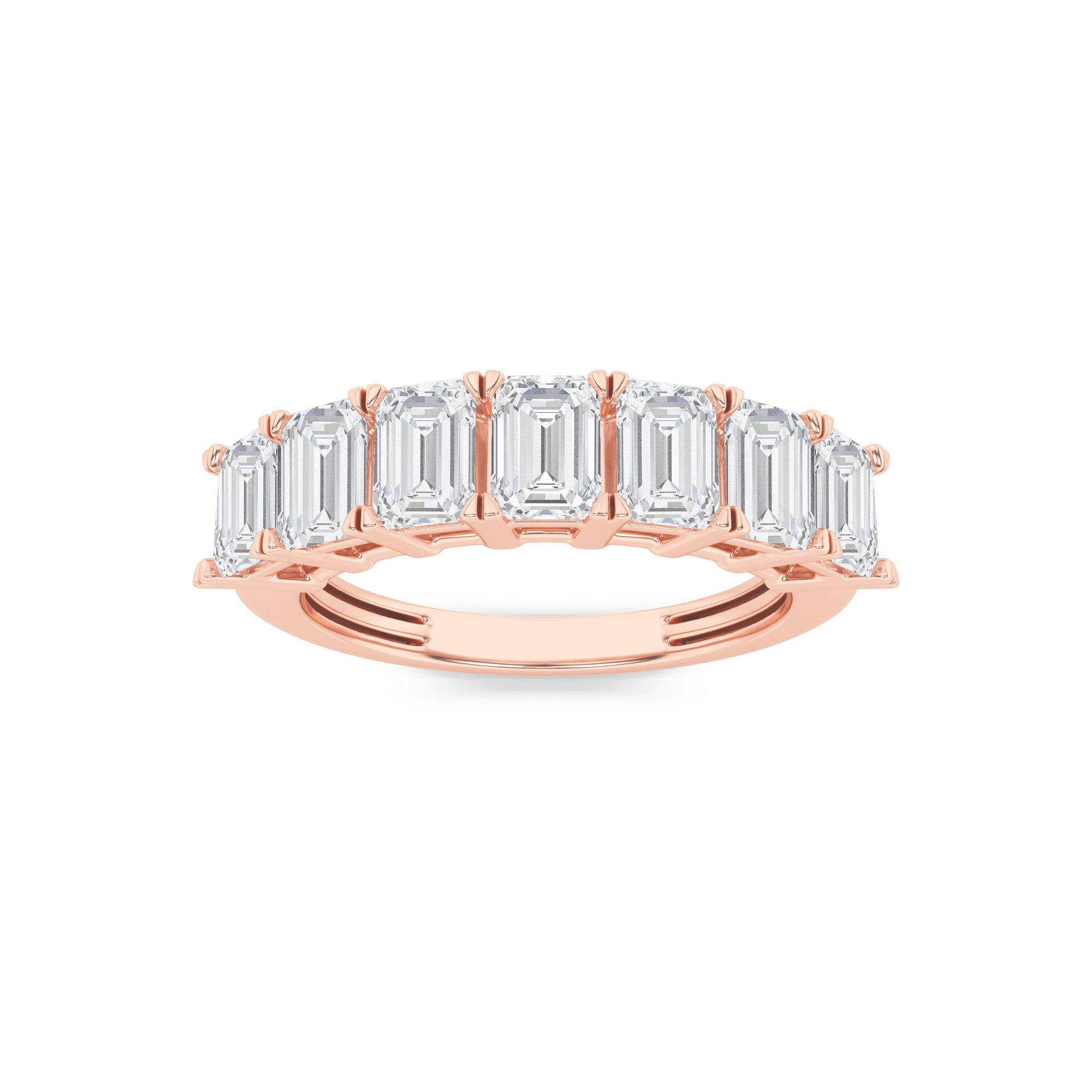 2CTW Emerald Shaped Lab Grown Diamond (F/VVS) Seven Stone Band Ring in 14K Gold