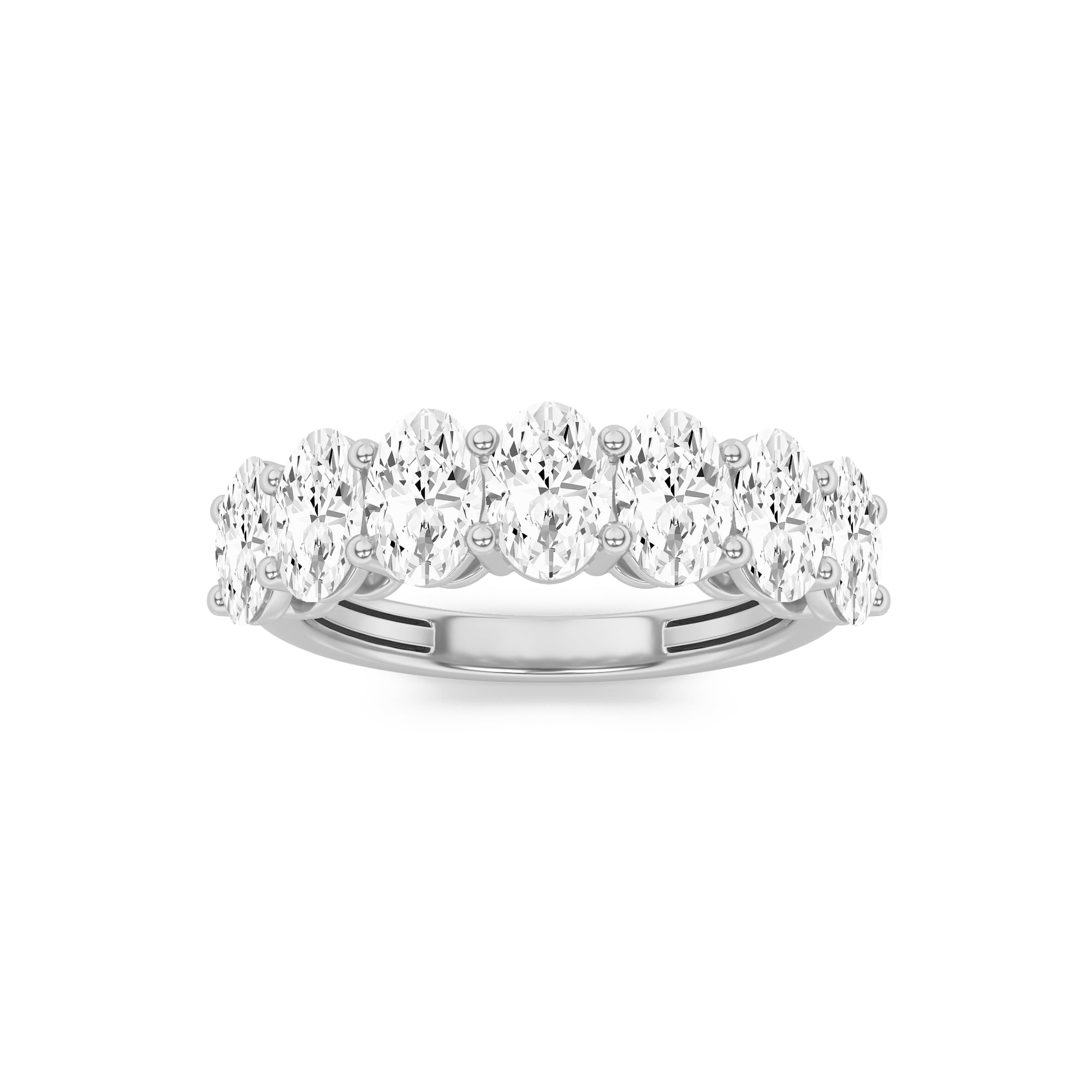 3CTW Oval Shaped Lab Grown Diamond (G/VS) Seven Stone Band Ring in 14K Gold