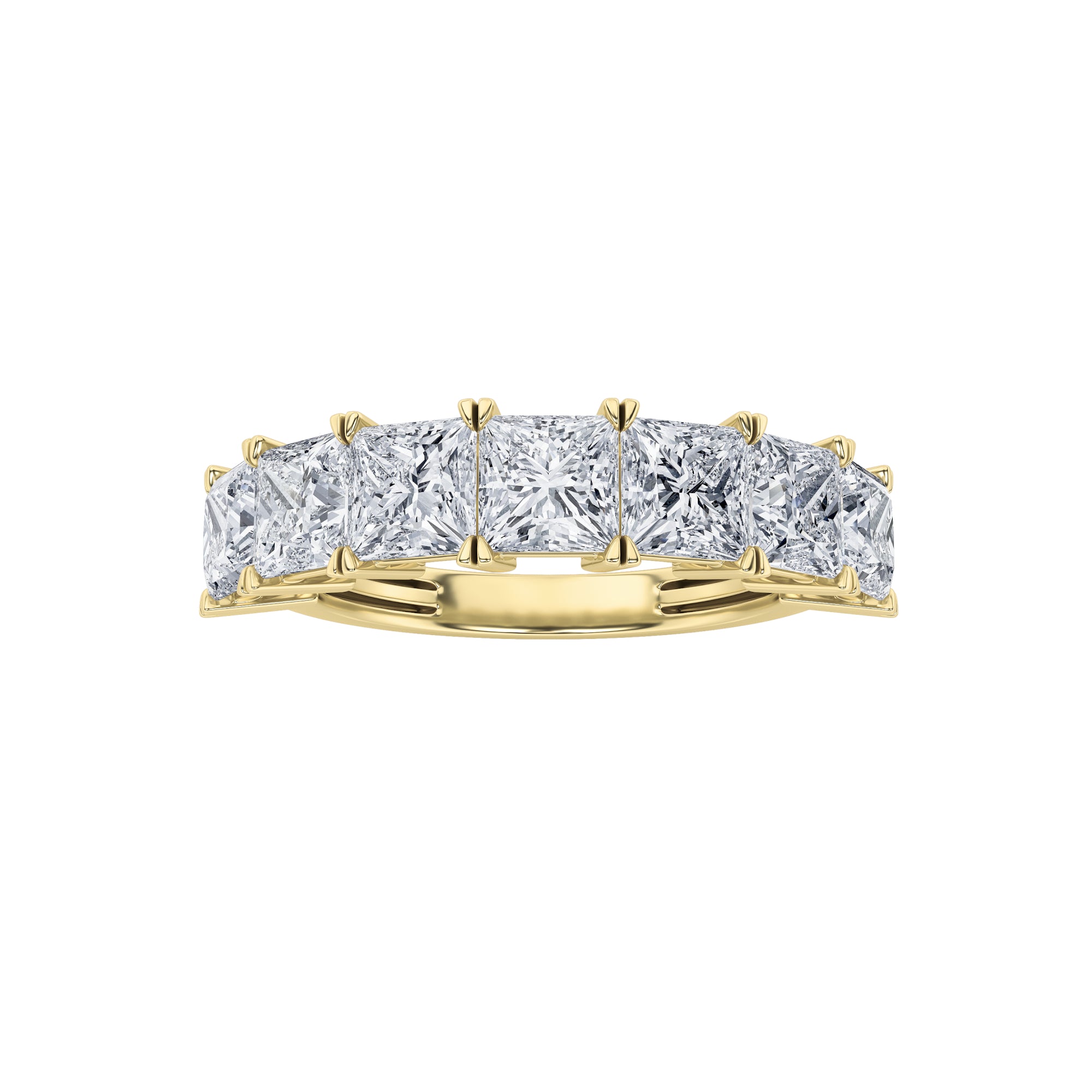 3CTW Princess Shaped Lab Grown Diamond (F/VS) Seven Stone Band Ring in 14K Gold