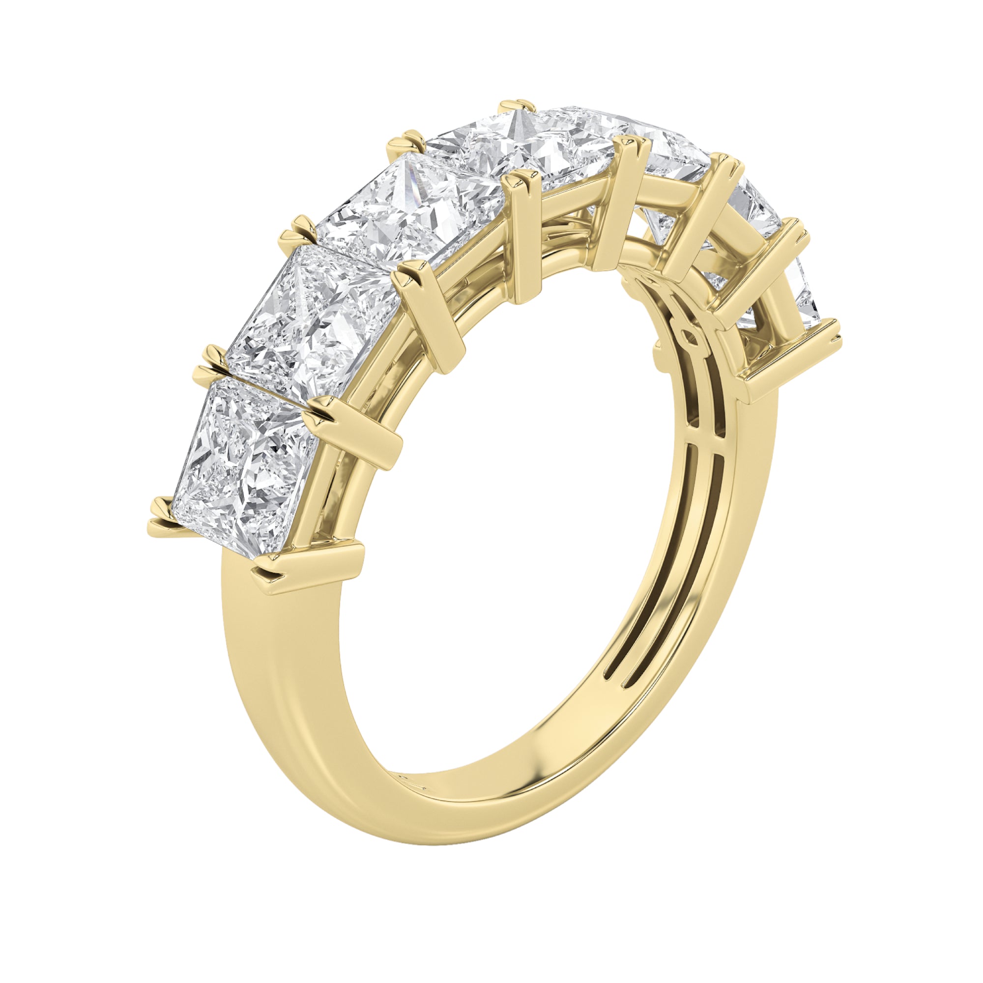 3CTW Princess Shaped Lab Grown Diamond (F/VS) Seven Stone Band Ring in 14K Gold