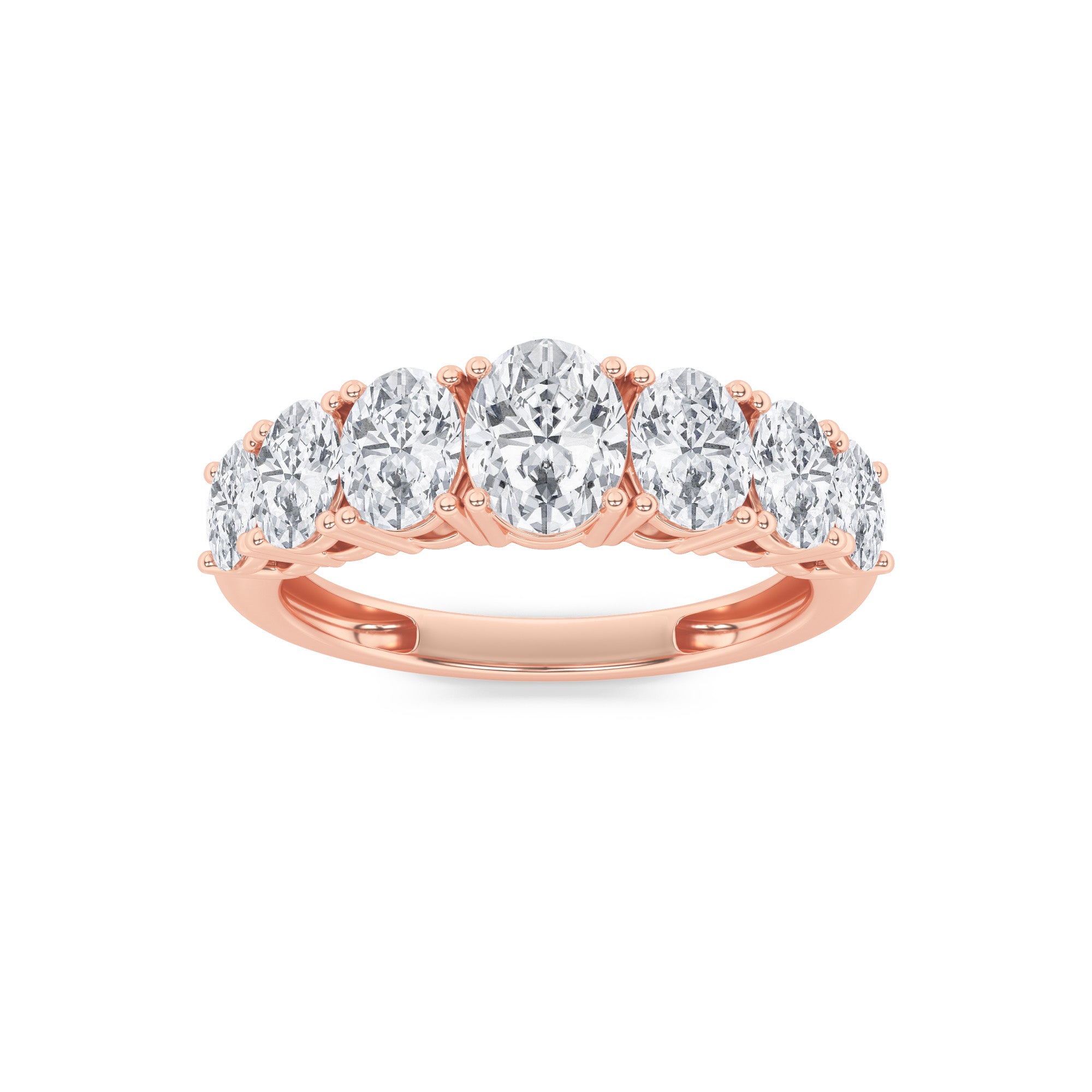 2CTW Oval Shaped Lab Grown Diamond (G/VS) Seven Stone Band Ring in 14K Gold