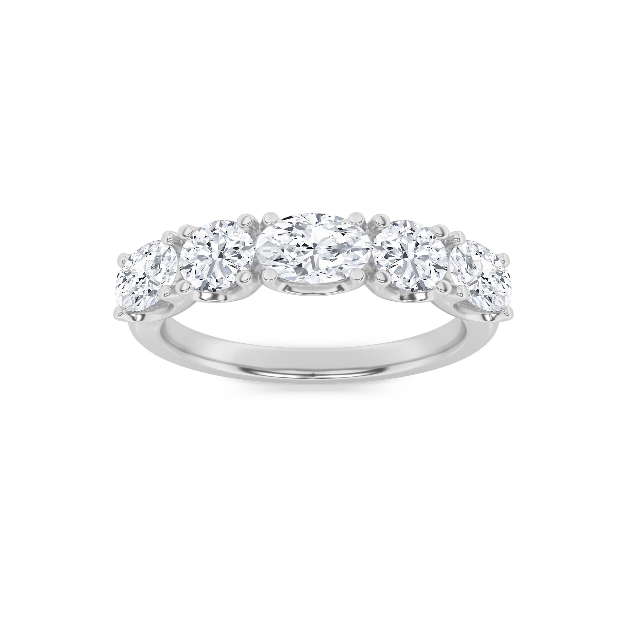 2CTW Oval Shaped Lab Grown Diamond (F/VVS) Five Stone Band Ring in 14K Gold