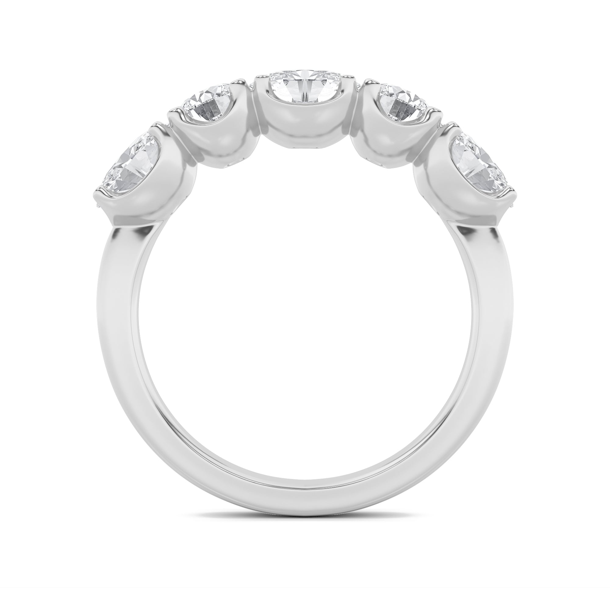 2CTW Oval Shaped Lab Grown Diamond (F/VVS) Five Stone Band Ring in 14K Gold
