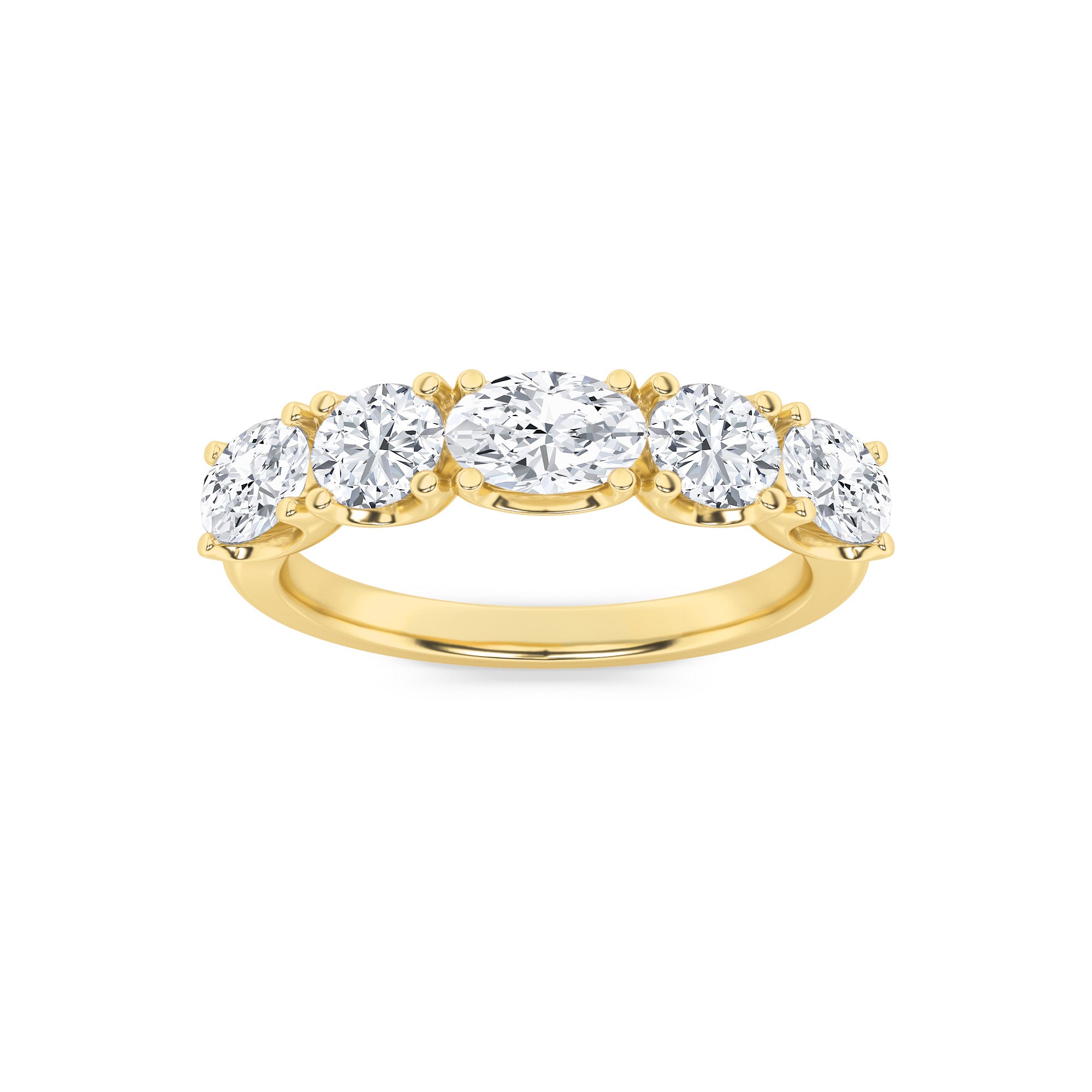 2CTW Oval Shaped Lab Grown Diamond (F/VVS) Five Stone Band Ring in 14K Gold
