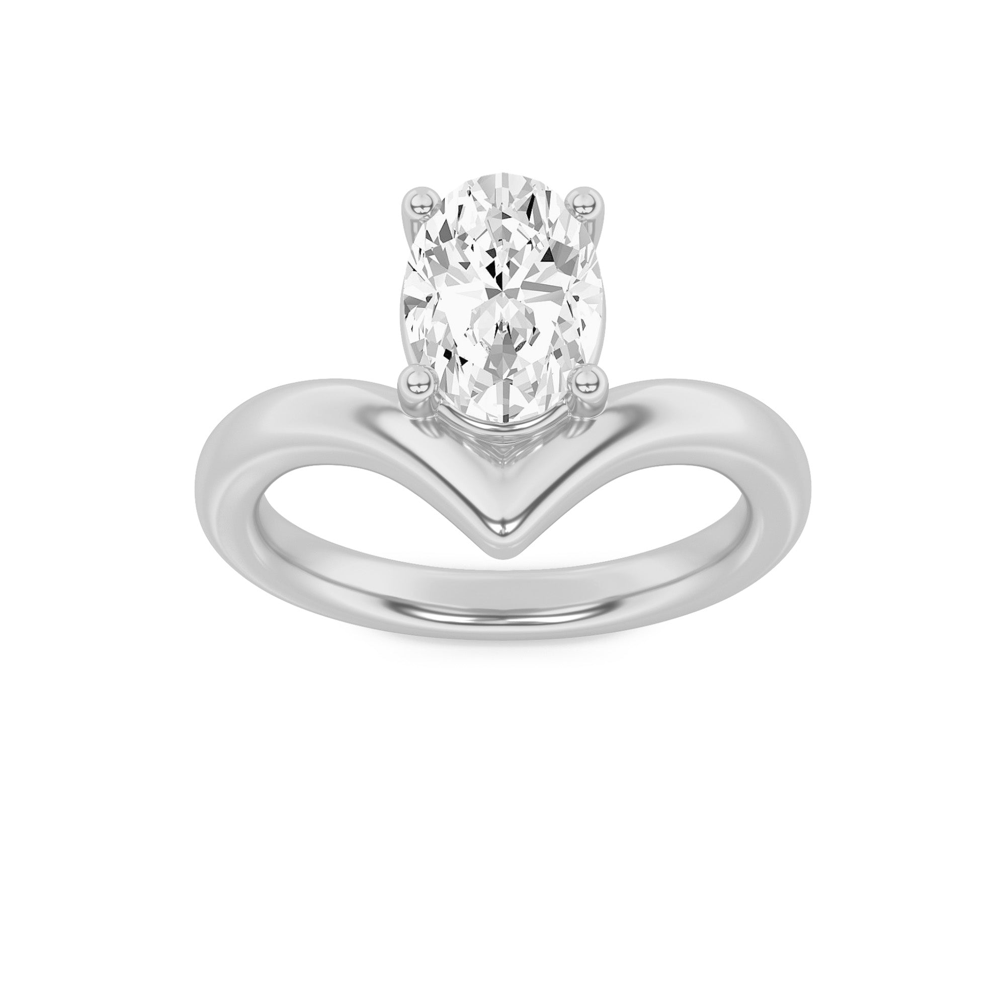 1.5CTW Oval Shaped Lab Grown Diamond (G/VS) Chevron Solitaire Engagement Ring in 14K Gold