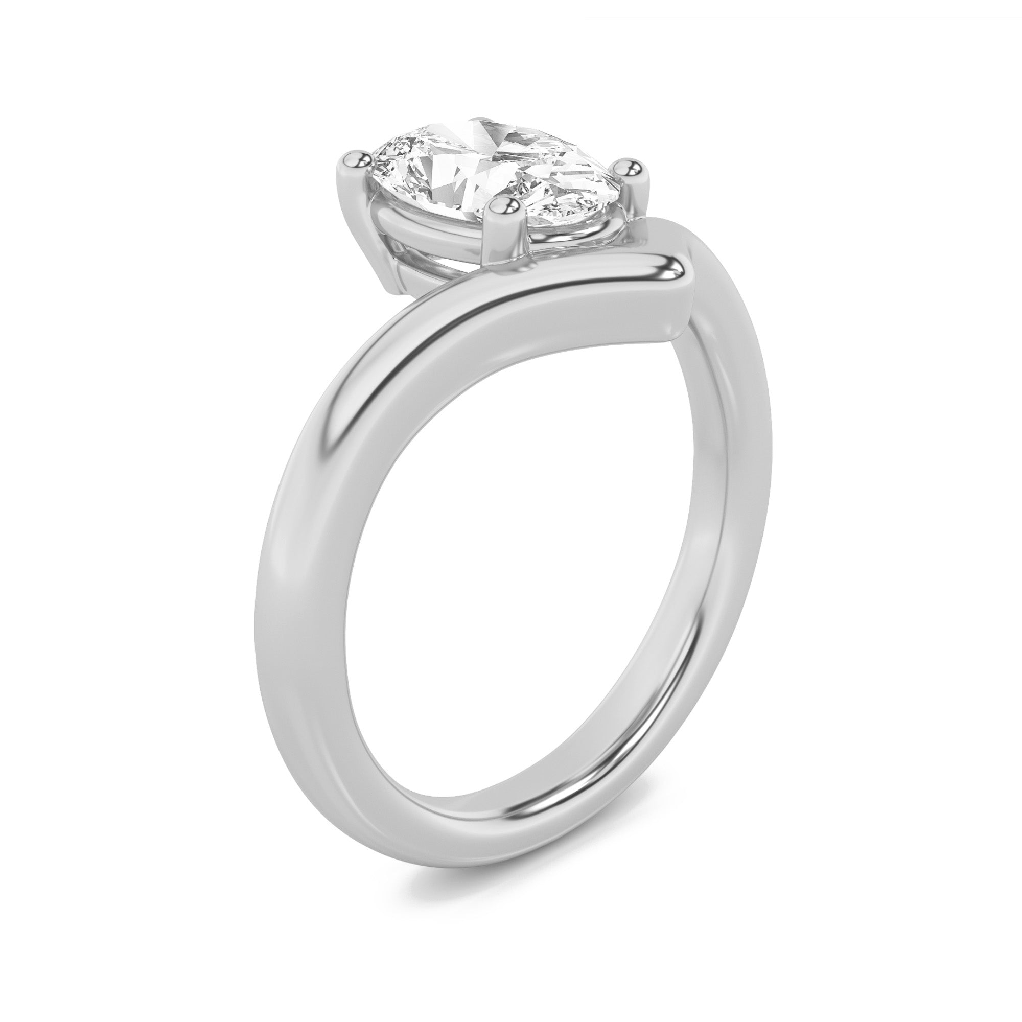 1.5CTW Oval Shaped Lab Grown Diamond (G/VS) Chevron Solitaire Engagement Ring in 14K Gold