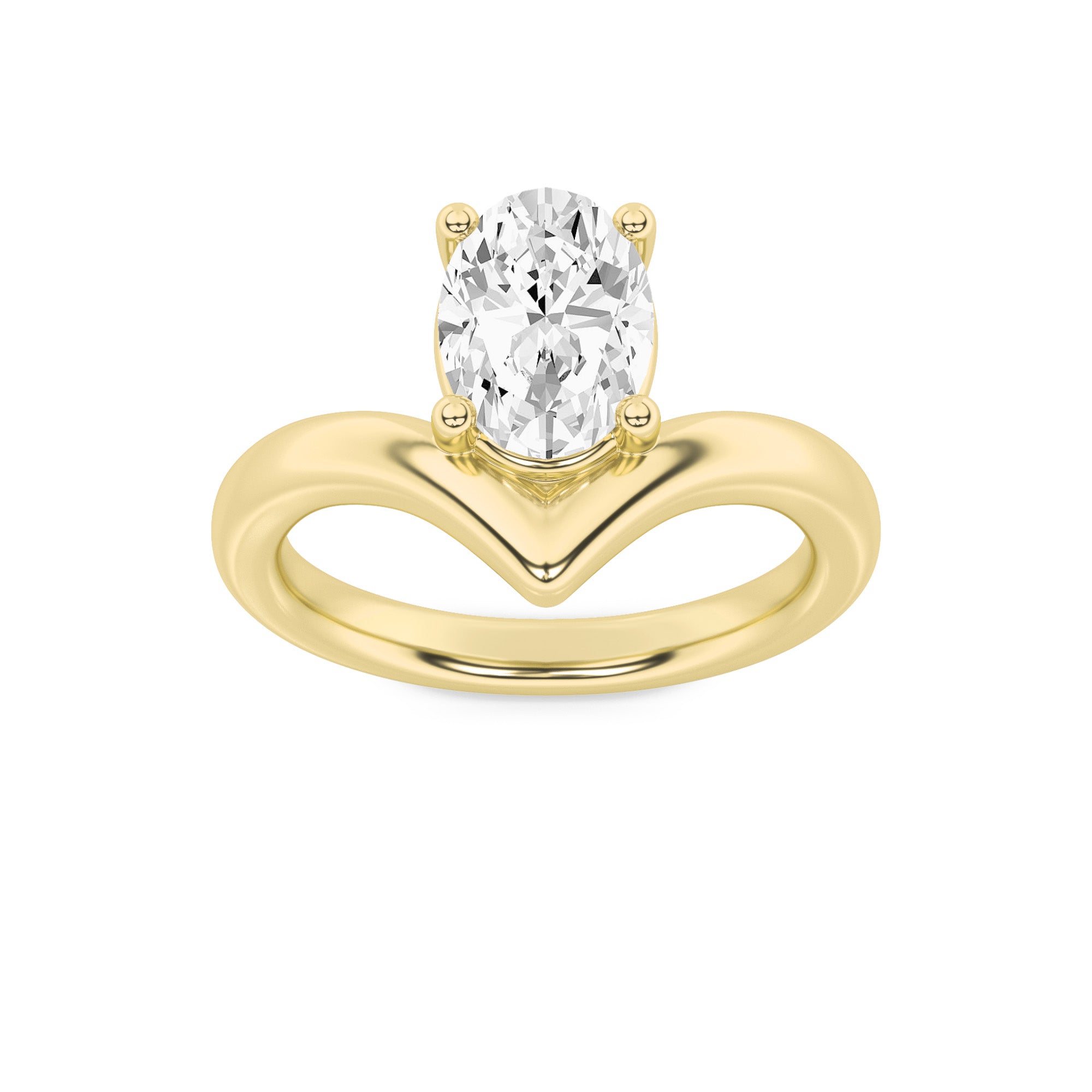 1.5CTW Oval Shaped Lab Grown Diamond (G/VS) Chevron Solitaire Engagement Ring in 14K Gold